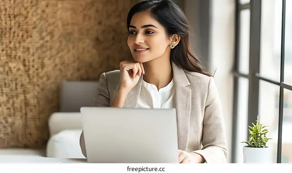 Confident Business Woman Working on Laptop