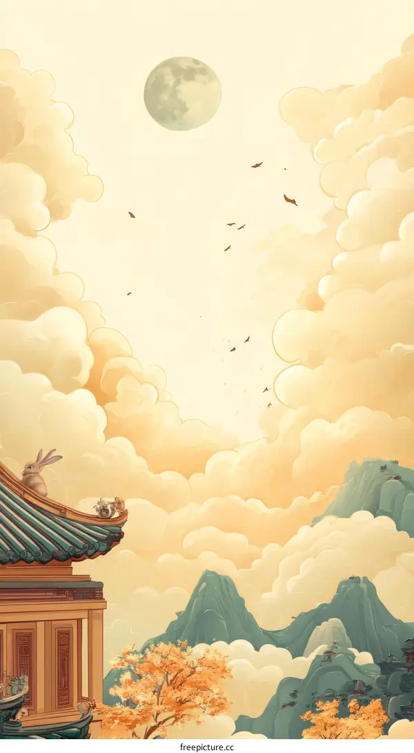 Mid-Autumn Festival Scene with Chinese Architecture