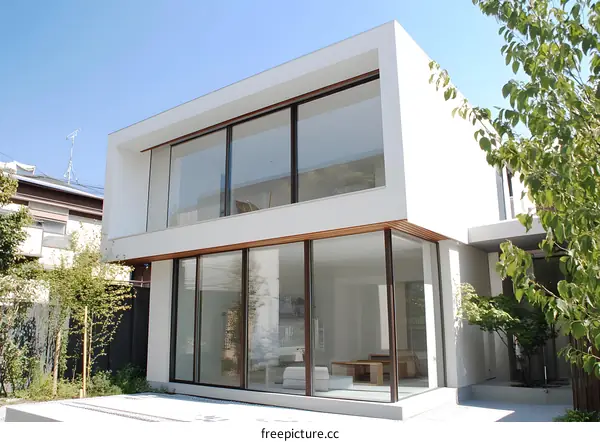 Modern White House with Large Glass Windows