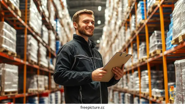 Warehouse Worker Checking Inventory