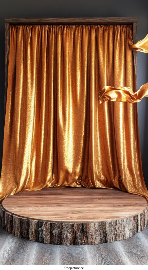 Wooden Stage with Golden Drapes