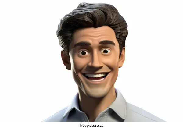 3D Illustration of Realistic Man with Brown Hair and White Shirt