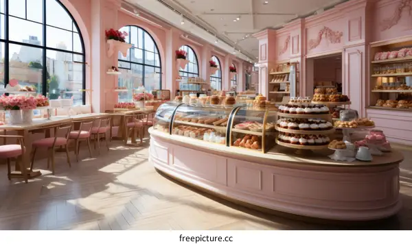 Elegant Pink Bakery with Pastry Display Case