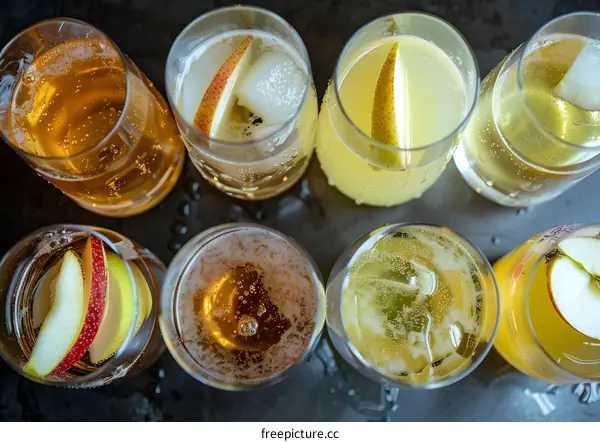 Sparkling Apple Cider With Sliced Pear And Apple