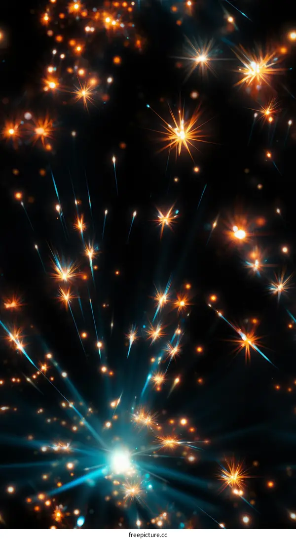 Blue and Orange Fireworks Display in the Night Sky