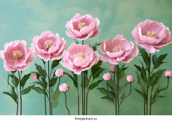 Elegant Pink Peonies on a Green Background