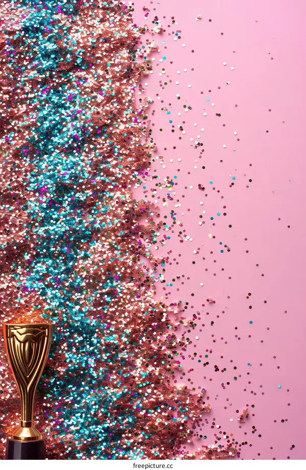 gold trophy with blue and pink glitter