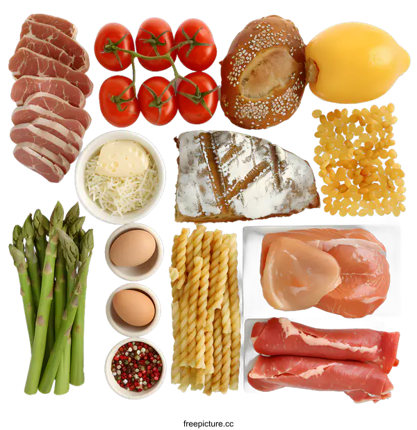 [Transparent Background PNG]Food Collage with Meat, Vegetables, Bread and Pasta