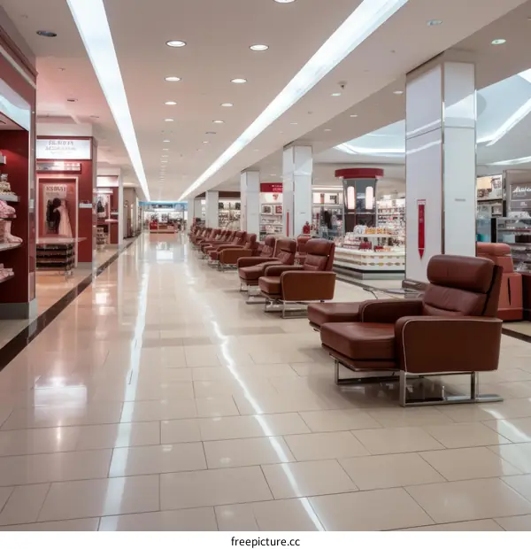 Empty airport terminal with leather armchairs