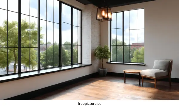 Modern Industrial Loft Room with Large Windows