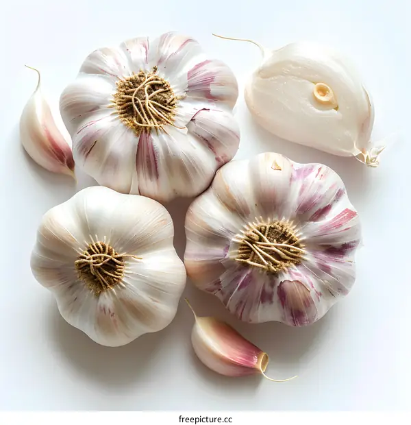 Fresh garlic bulbs on a white background