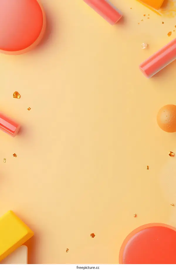 Abstract Geometric Shapes in Pastel Colors on a Yellow Background