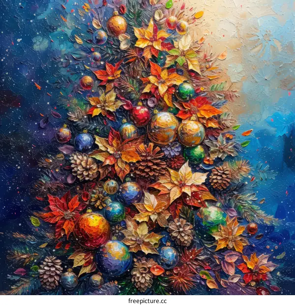 Christmas tree decorated with flowers and ornaments