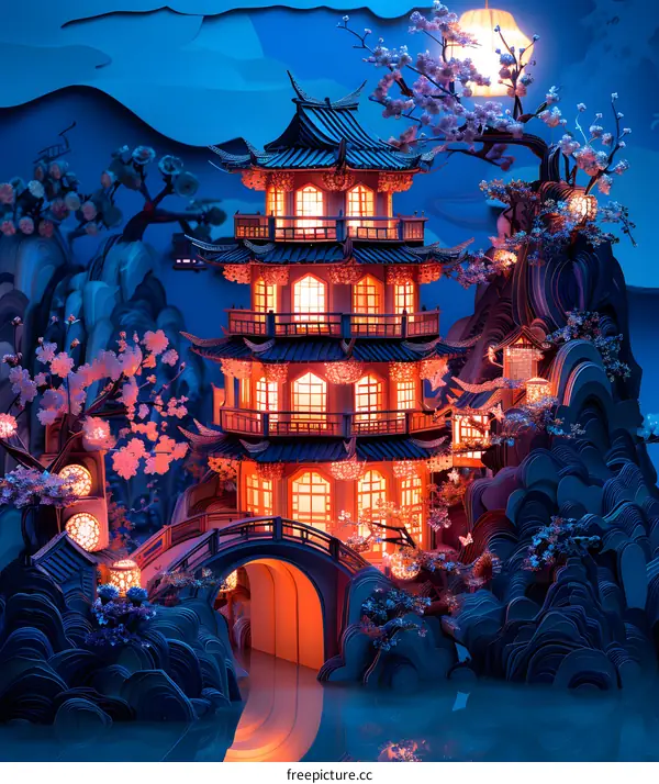 Papercut Artwork of a Chinese Pavilion