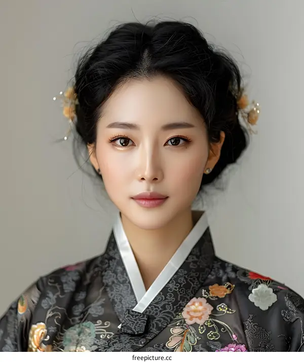 Portrait of a young Korean woman in traditional dress
