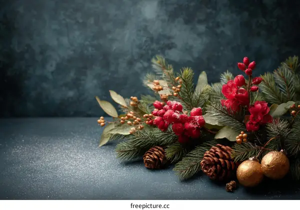 Festive Christmas Arrangement on Dark Background