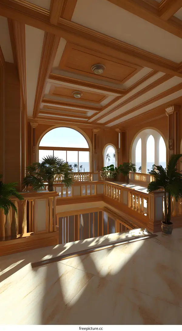 Luxury Interior Design with Wooden Ceiling and Palm Tree View