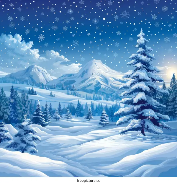 Winter Snow-Covered Mountain Landscape Illustration