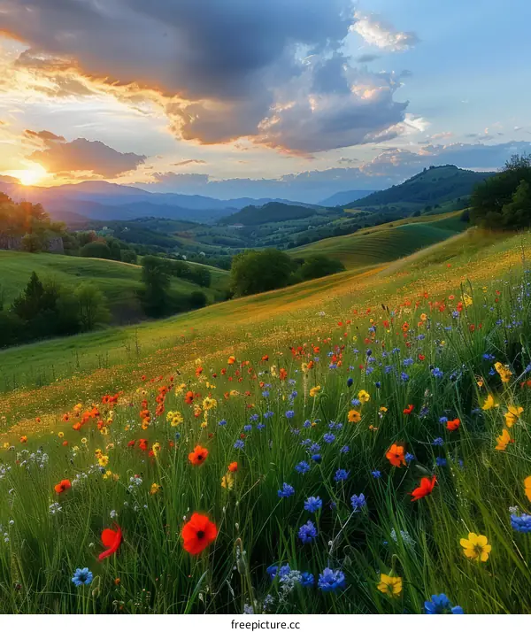 Field of flowers in the mountains