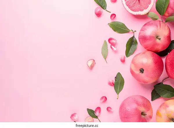 Pink Background with Apples and Pomegranate Seeds