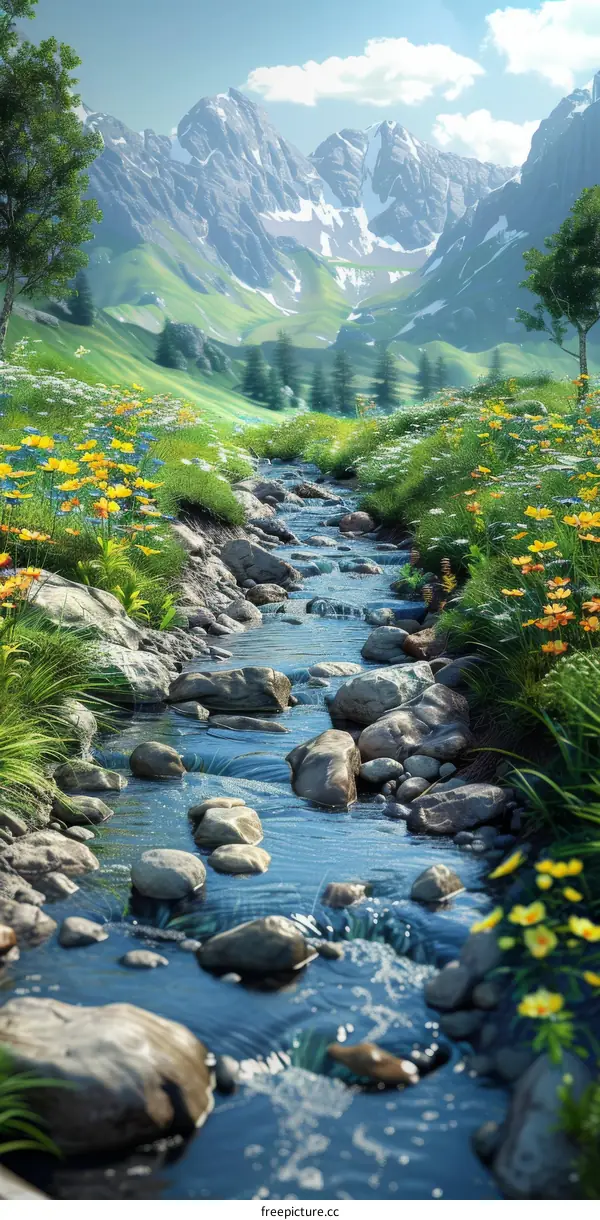 Panoramic Landscape with River Flowing through Valley