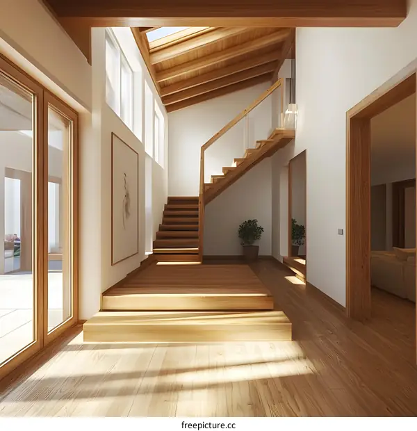 Modern Wooden Staircase in a Minimalist Home
