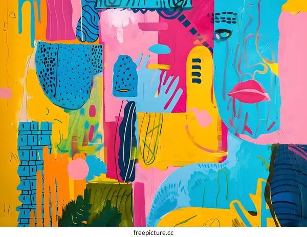 Abstract Colorful Painting With Geometric Shapes