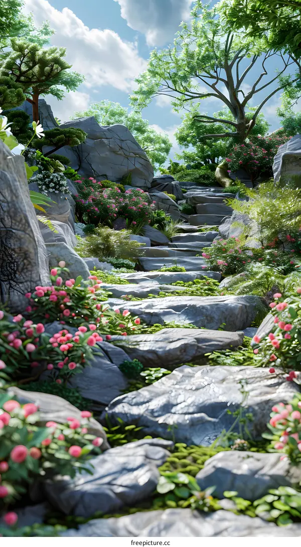 Stone path in fantasy forest