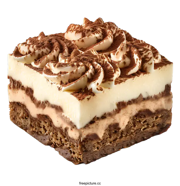 [Transparent Background PNG]Tiramisu cake with cream and cocoa powder