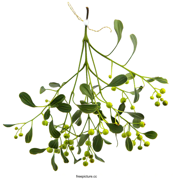 [Transparent Background PNG]Green Mistletoe Sprig Hanging On White Background