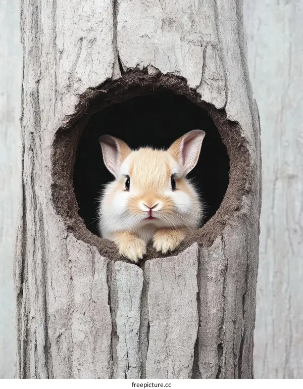 Cute Rabbit in a Tree Stump