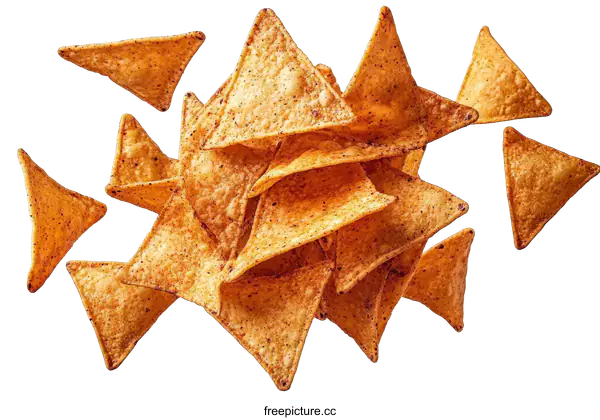 [Transparent Background PNG]Crispy Tortilla Chips Falling in a Pile