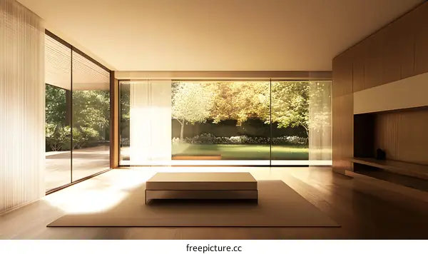 Minimalist Modern Home Interior Design With Large Windows And Wooden Walls