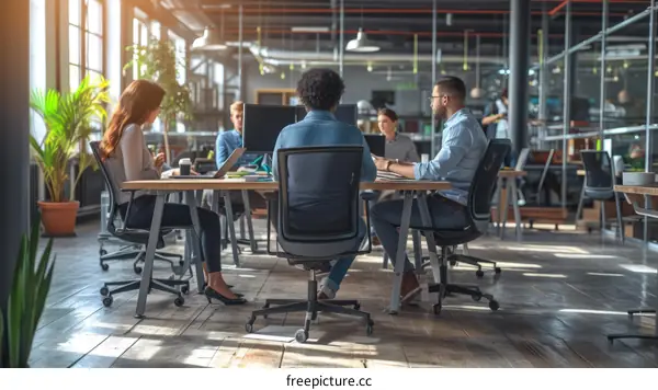 A group of people working together in an office