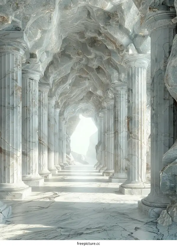 Mystical marble temple with glowing exit