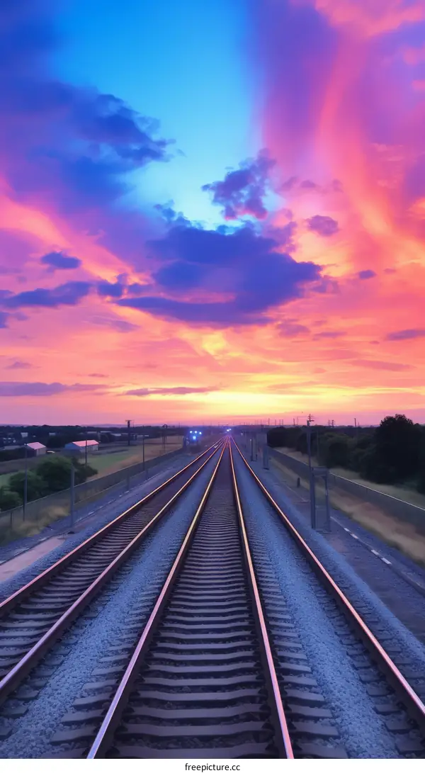 Train Tracks Leading into the Sunset