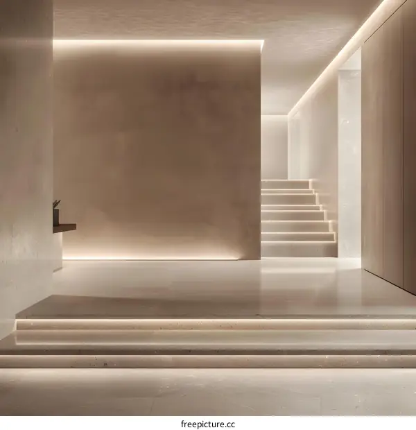 Modern Minimalist Interior Design with Beige Walls and Illuminated Steps
