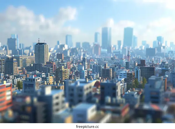 Cityscape Panorama with Buildings in Focus