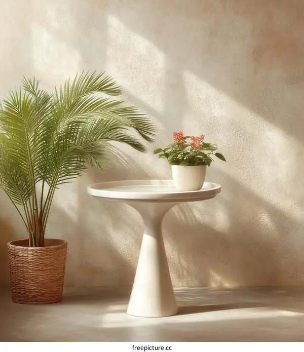 Stylish Minimalist Indoor Table Decor with Sunlight and Plants