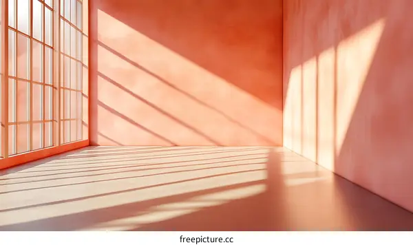 Coral Interior Design with Sunlight and Shadows