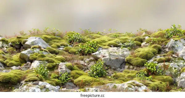 Green Moss Covering Rocks Landscape