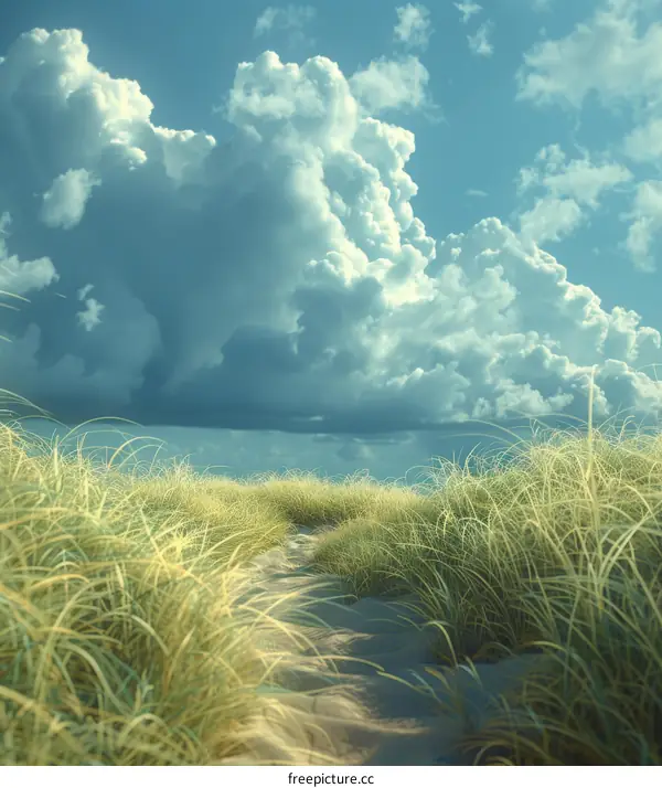 Green Grassy Path Leading to the Horizon