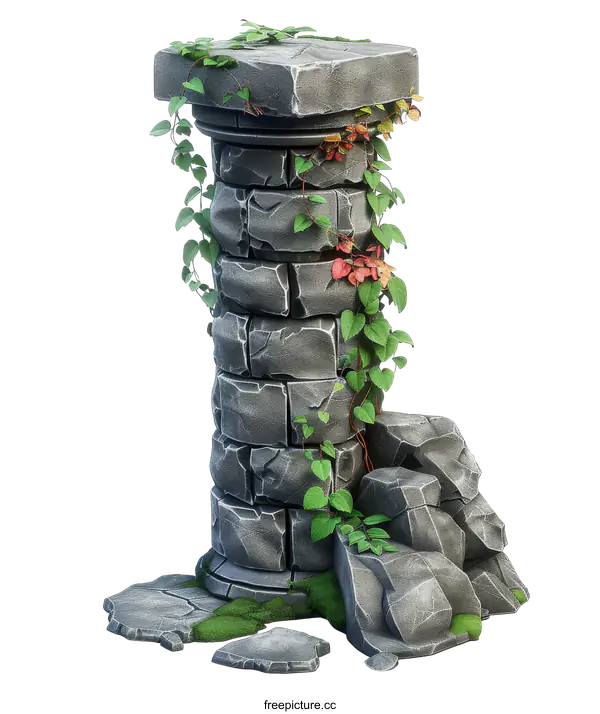 [Transparent Background PNG]Ancient Stone Pillar with Vines