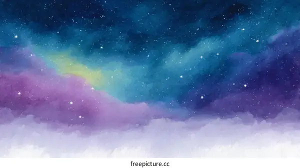 Night Sky Watercolor Illustration of Stars and Nebulae