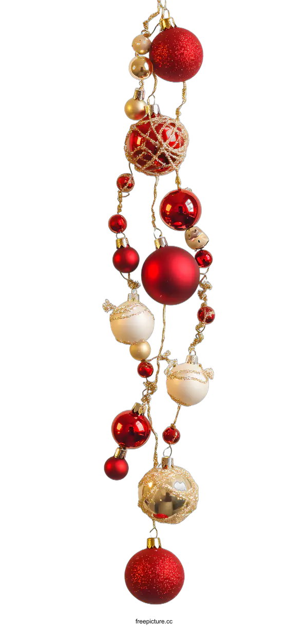 [Transparent Background PNG]Red And Gold Christmas Ornaments Hanging On White Background