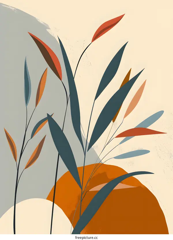 Abstract Minimalist Botanical Illustration With Orange Circle
