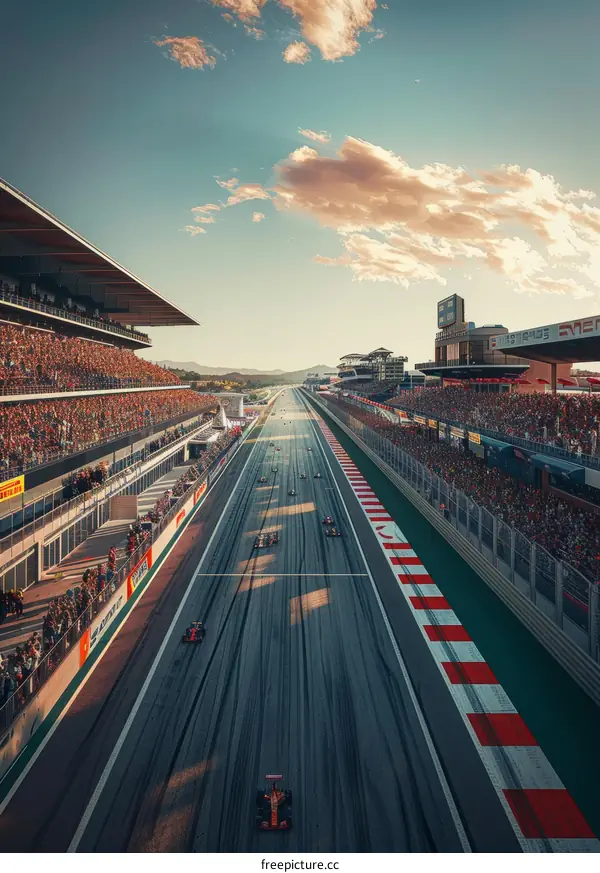 Formula One Cars Racing on Track with Cheering Spectators