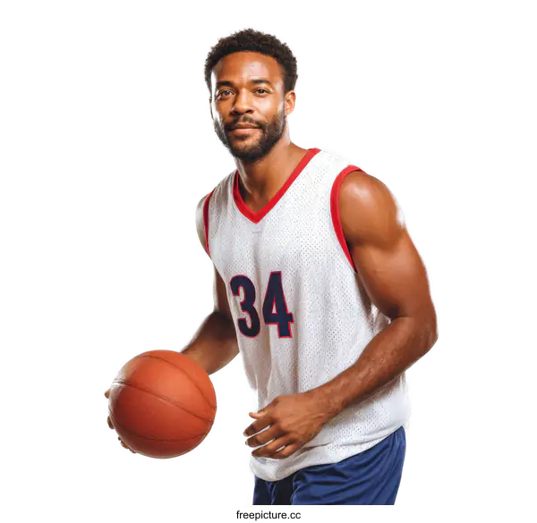 [Transparent Background PNG]Basketball Player Holding Ball Portrait