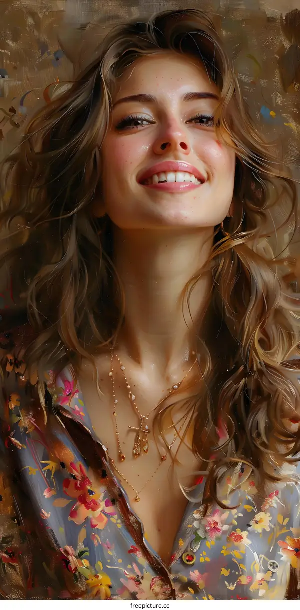 portrait of a smiling woman with long brown hair