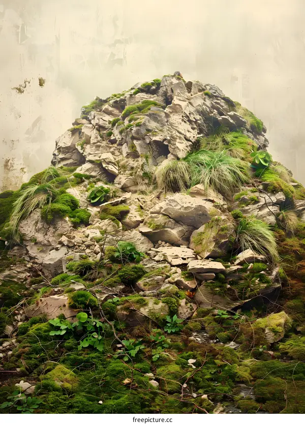 Green Moss Covered Rocks in Nature